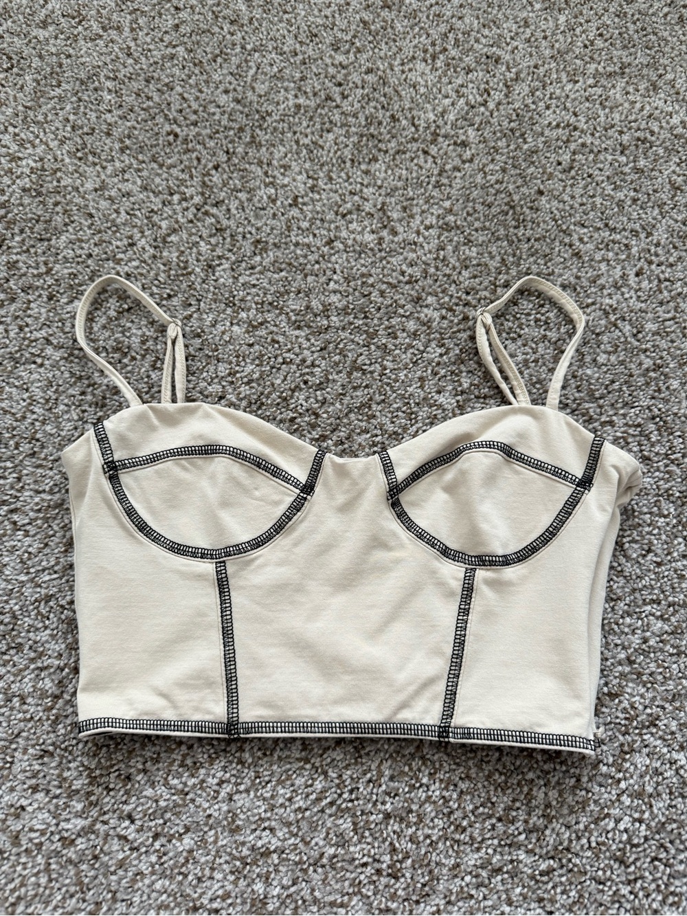 Princess Polly Cream Bustier Crop Top with Black Contrast Stitching